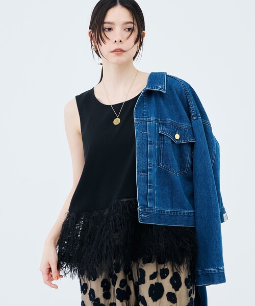 NOLLEY’S(ノーリーズ)の「裾フェザー両前タンクトップ(シャツ/ブラウス・レディース・ブラック/ホワイト・38)」の13枚目の写真