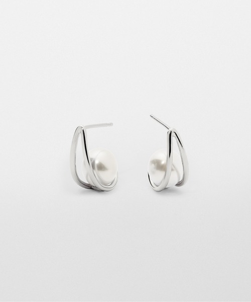 UNITED JEWELS-ef-(ユナイテッドジュエルズイフ)の「Double Line Pearl Stud Pierce(ピアス(両耳用)・レディース・シルバー/イエローゴールド・FREE)」の2枚目の写真