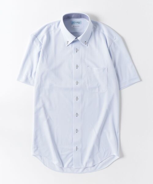 Perfect Suit FActory(パーフェクトスーツファクトリー)の「【冷感/完全ノーアイロン】半袖アイシャツ【アイスセンサー】ボタンダウン(ビジネスシャツ・メンズ・ラベンダー/サックスブルー・LL/M/L/S)」の3枚目の写真