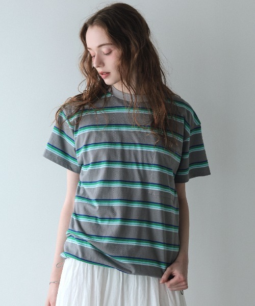 DONOBAN（ドノバン）の「【ELME】Vintage Stripe Balloon Tee / 2カラー（Tシャツ/カットソー・レディース・ブラウン/グレー・M/S）」の2枚目の写真