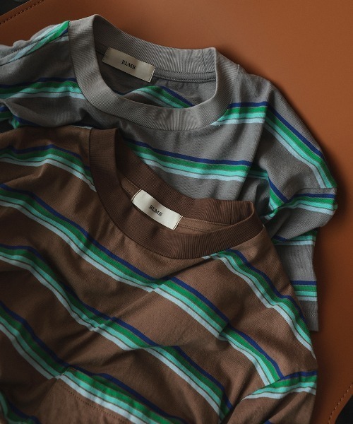 DONOBAN（ドノバン）の「【ELME】Vintage Stripe Balloon Tee / 2カラー（Tシャツ/カットソー・レディース・ブラウン/グレー・M/S）」の3枚目の写真