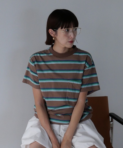 DONOBAN(ドノバン)の「【ELME】Vintage Stripe Balloon Tee / 2カラー(Tシャツ/カットソー・レディース・ブラウン/グレー・M/S)」の14枚目の写真