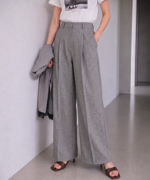 sakishimatokyo(サキシマトーキョー)の「【SETUP対応】センタープレスタックパンツ/スラックス(スラックス・レディース・カーキ/チャコールグレー/ベージュ系その他・FREE)」の1枚目の写真
