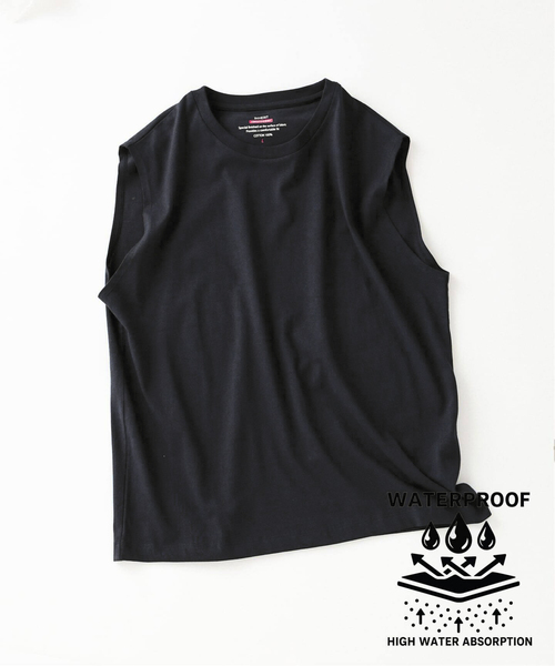 B.C STOCK(ベーセーストック)の「【汗染み防止】SWEATPROOF ノースリーブTシャツ(Tシャツ/カットソー・メンズ・ホワイト/ブラック・LARGE/MEDIUM)」の1枚目の写真