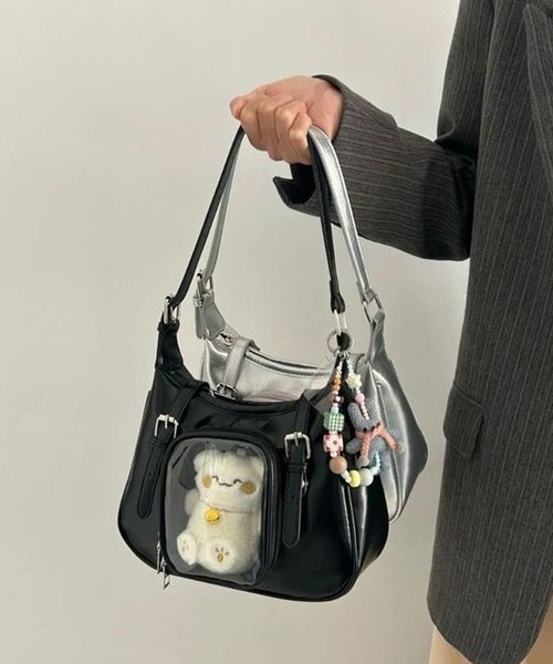 CANVAS+（キャンバスプラス）の「【CANVAS+】ぬい収納クリアポケット推し活ミニショルダーバッグ（ショルダーバッグ・レディース・シルバー/ブラック・FREE）」の3枚目の写真