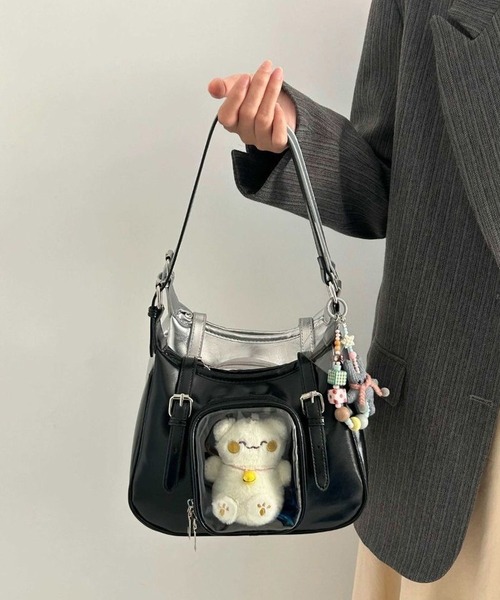 CANVAS+（キャンバスプラス）の「【CANVAS+】ぬい収納クリアポケット推し活ミニショルダーバッグ（ショルダーバッグ・レディース・シルバー/ブラック・FREE）」の7枚目の写真