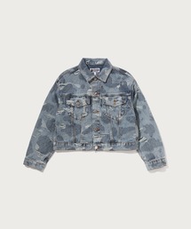 SOLID CAMO JACQUARD DENIM BOXY CROPPED JACKET