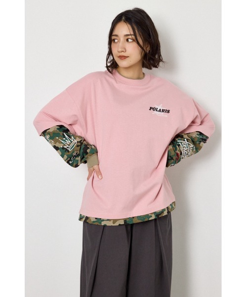 RODEO CROWNS WIDE BOWL(ロデオクラウンズワイドボウル)の「スターレイヤードロングスリーブTシャツ(Tシャツ/カットソー・レディース・カモフラージュ/ピンク系その他/ブラック/オフホワイト・LARGE/MEDIUM)」の4枚目の写真