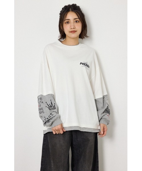 RODEO CROWNS WIDE BOWL(ロデオクラウンズワイドボウル)の「スターレイヤードロングスリーブTシャツ(Tシャツ/カットソー・レディース・カモフラージュ/ピンク系その他/ブラック/オフホワイト・LARGE/MEDIUM)」の2枚目の写真