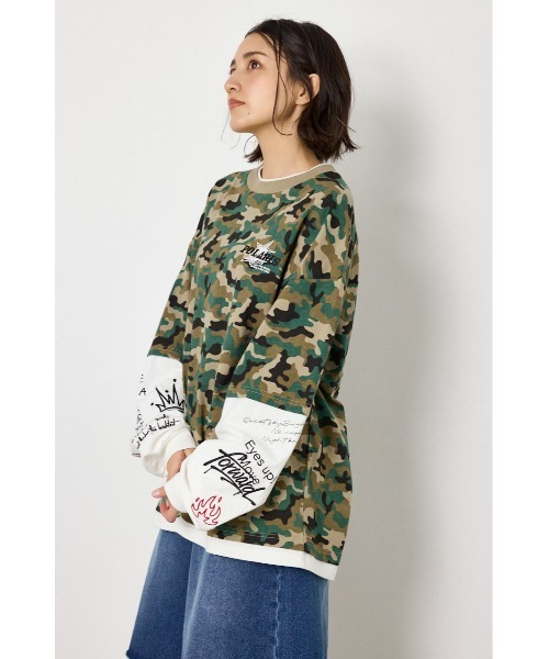RODEO CROWNS WIDE BOWL(ロデオクラウンズワイドボウル)の「スターレイヤードロングスリーブTシャツ(Tシャツ/カットソー・レディース・カモフラージュ/ピンク系その他/ブラック/オフホワイト・LARGE/MEDIUM)」の6枚目の写真