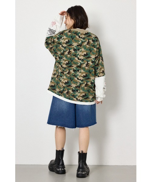 RODEO CROWNS WIDE BOWL(ロデオクラウンズワイドボウル)の「スターレイヤードロングスリーブTシャツ(Tシャツ/カットソー・レディース・カモフラージュ/ピンク系その他/ブラック/オフホワイト・LARGE/MEDIUM)」の9枚目の写真