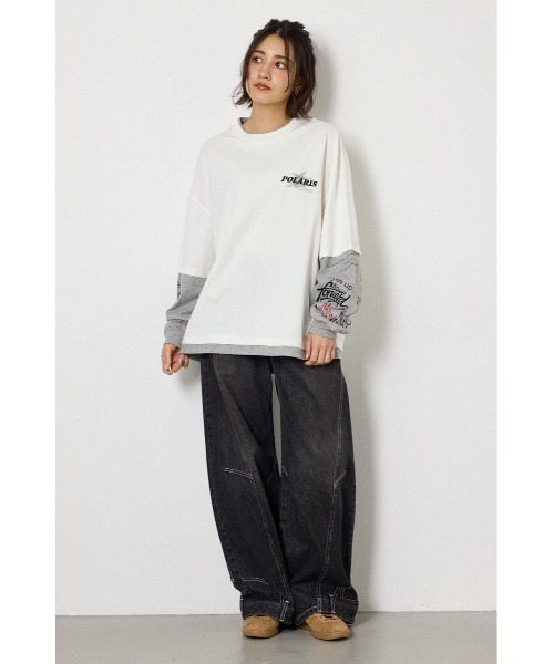 RODEO CROWNS WIDE BOWL(ロデオクラウンズワイドボウル)の「スターレイヤードロングスリーブTシャツ(Tシャツ/カットソー・レディース・カモフラージュ/ピンク系その他/ブラック/オフホワイト・LARGE/MEDIUM)」の19枚目の写真