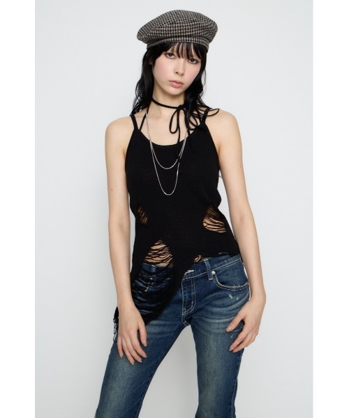 LAGUA GEM（ラグアジェム）の「CRASH KNIT CAMI トップス（キャミソール・レディース・オフホワイト/ブラック/カーキ・FREE）」の18枚目の写真