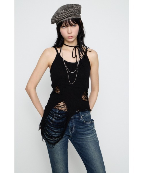 LAGUA GEM（ラグアジェム）の「CRASH KNIT CAMI トップス（キャミソール・レディース・オフホワイト/ブラック/カーキ・FREE）」の19枚目の写真