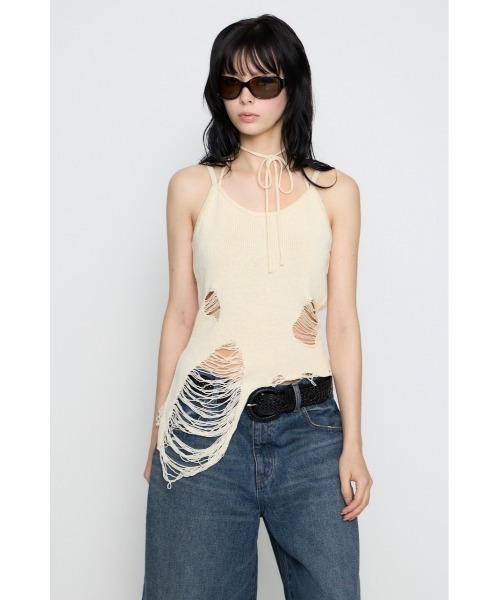 LAGUA GEM（ラグアジェム）の「CRASH KNIT CAMI トップス（キャミソール・レディース・オフホワイト/ブラック/カーキ・FREE）」の10枚目の写真