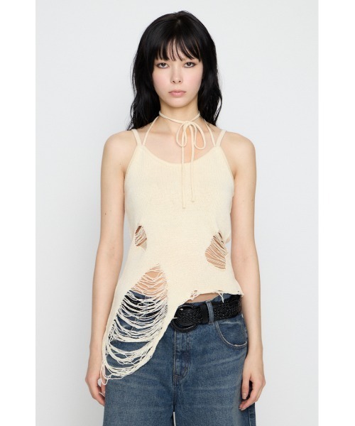 LAGUA GEM（ラグアジェム）の「CRASH KNIT CAMI トップス（キャミソール・レディース・オフホワイト/ブラック/カーキ・FREE）」の12枚目の写真