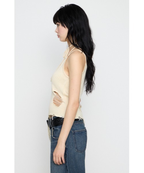 LAGUA GEM（ラグアジェム）の「CRASH KNIT CAMI トップス（キャミソール・レディース・オフホワイト/ブラック/カーキ・FREE）」の13枚目の写真