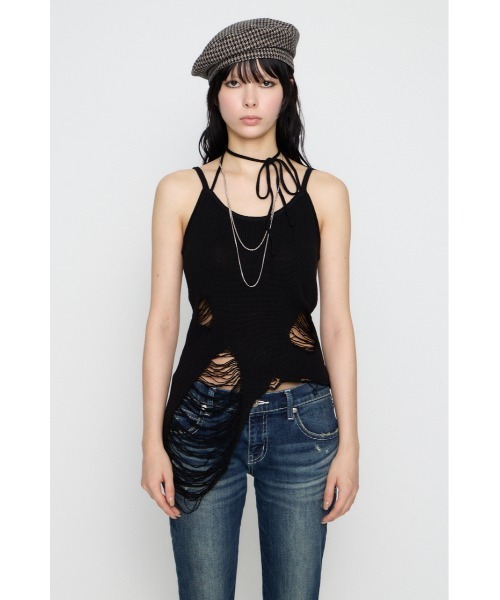 LAGUA GEM（ラグアジェム）の「CRASH KNIT CAMI トップス（キャミソール・レディース・オフホワイト/ブラック/カーキ・FREE）」の17枚目の写真