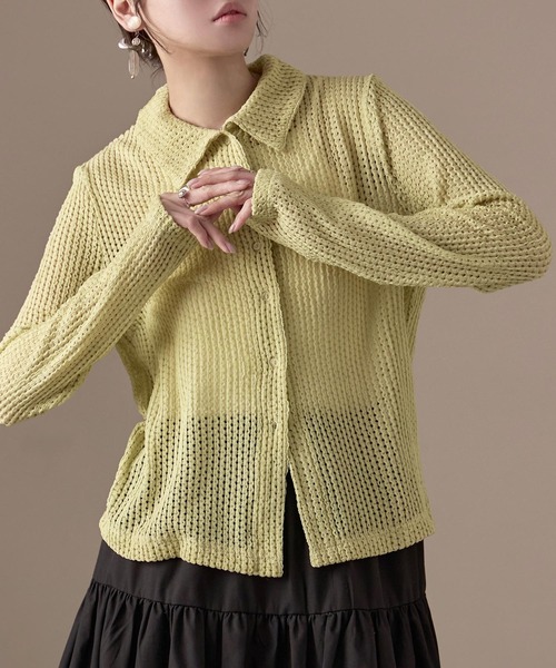 Fashion Letter(ファッションレター)の「ストレッチレース長袖シャツ(カーディガン/ボレロ・レディース・イエロー/ブラック/ホワイト/モカ・M)」の4枚目の写真