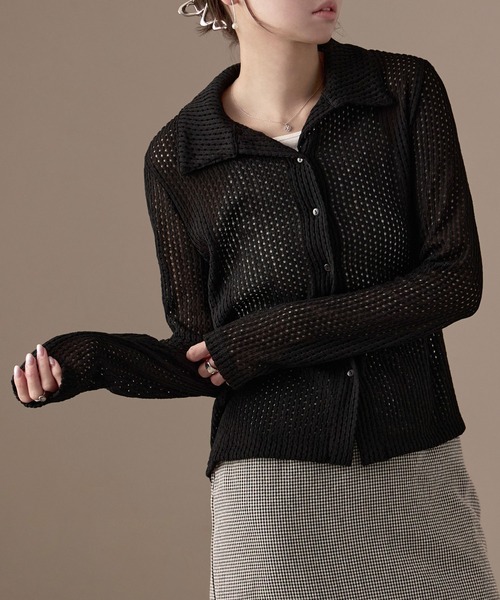 Fashion Letter(ファッションレター)の「ストレッチレース長袖シャツ(カーディガン/ボレロ・レディース・イエロー/ブラック/ホワイト/モカ・M)」の2枚目の写真
