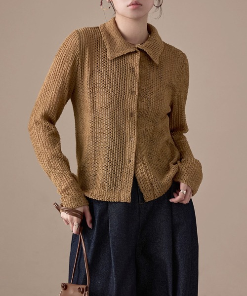 Fashion Letter(ファッションレター)の「ストレッチレース長袖シャツ(カーディガン/ボレロ・レディース・イエロー/ブラック/ホワイト/モカ・M)」の3枚目の写真