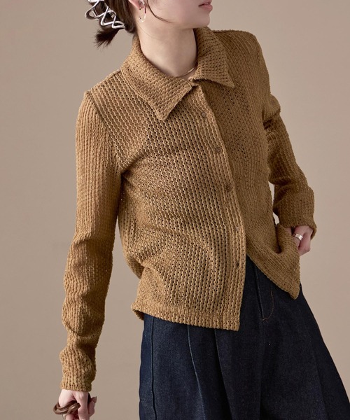 Fashion Letter(ファッションレター)の「ストレッチレース長袖シャツ(カーディガン/ボレロ・レディース・イエロー/ブラック/ホワイト/モカ・M)」の6枚目の写真