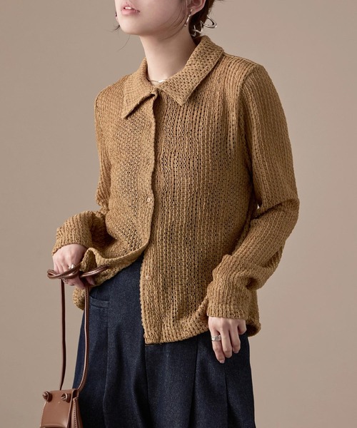 Fashion Letter(ファッションレター)の「ストレッチレース長袖シャツ(カーディガン/ボレロ・レディース・イエロー/ブラック/ホワイト/モカ・M)」の8枚目の写真