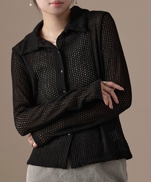 Fashion Letter(ファッションレター)の「ストレッチレース長袖シャツ(カーディガン/ボレロ・レディース・イエロー/ブラック/ホワイト/モカ・M)」の14枚目の写真