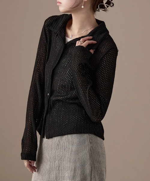 Fashion Letter(ファッションレター)の「ストレッチレース長袖シャツ(カーディガン/ボレロ・レディース・イエロー/ブラック/ホワイト/モカ・M)」の16枚目の写真