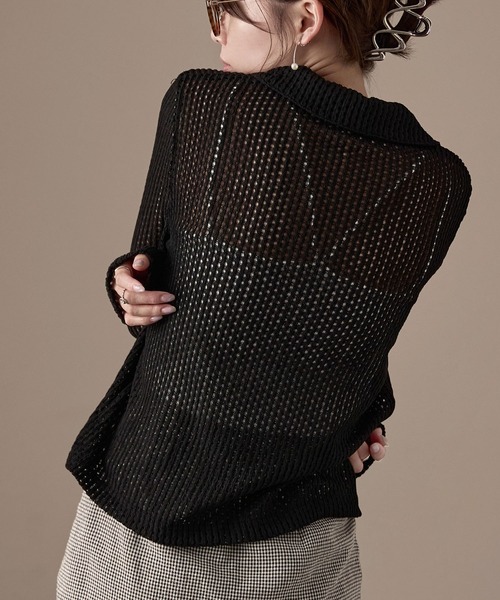 Fashion Letter(ファッションレター)の「ストレッチレース長袖シャツ(カーディガン/ボレロ・レディース・イエロー/ブラック/ホワイト/モカ・M)」の18枚目の写真