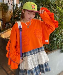 Tシャツ/カットソー（オレンジ/橙色系・花柄・ボタニカル柄