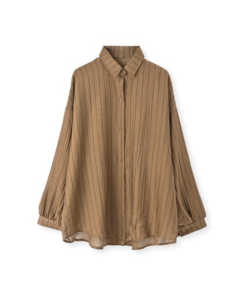 marjour（マージュール）の「SHEER CRINKLE STRIPE SHIRT（シャツ/ブラウス・レディース・ブラウン・M）」の2枚目の写真