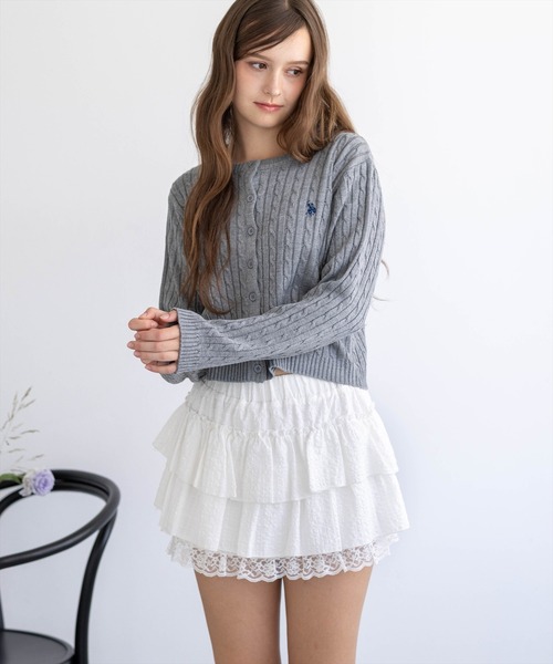 U.S. POLO ASSN.(ユーエスポロアッスン)の「【U.S. POLO ASSN.】clear 別注 ケーブルニットカーディガン(カーディガン/ボレロ・レディース・イエロー/アイボリー/ネイビー/グレー/ボルドー/ブラウン・F)」の3枚目の写真
