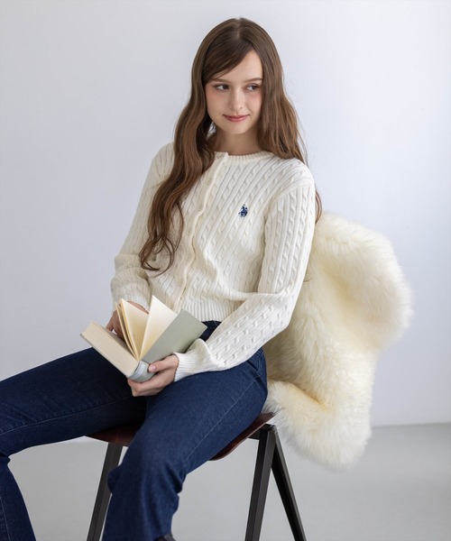 po loケーブルニットかーディガン セール】【U.S. POLO ASSN.】clear 別注 ケーブルニットカーディガン
