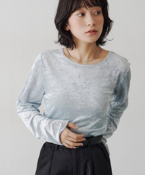 Kastane(カスタネ)の「【9.19(土)0:00発売/WEB限定】スタッズベロアプルオーバー(Tシャツ/カットソー・レディース・サックスブルー/アイボリー/ブラック・FREE)」の17枚目の写真