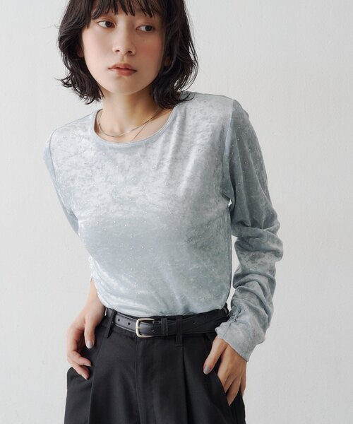 Kastane(カスタネ)の「【9.19(土)0:00発売/WEB限定】スタッズベロアプルオーバー(Tシャツ/カットソー・レディース・サックスブルー/アイボリー/ブラック・FREE)」の18枚目の写真