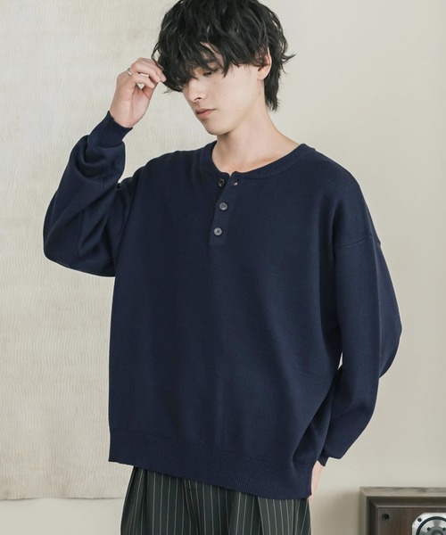 Rocky Monroe(ロッキーモンロー)の「リラックスフィット多機能ヘンリーネックニット 抗菌防臭 ストレッチ マシンウォッシャブル(ニット/セーター・メンズ・カーキ/ブラック/オフホワイト/ブラック系/グレー/ブラウン/ネイビー/チャコール・M/XL/L)」の8枚目の写真