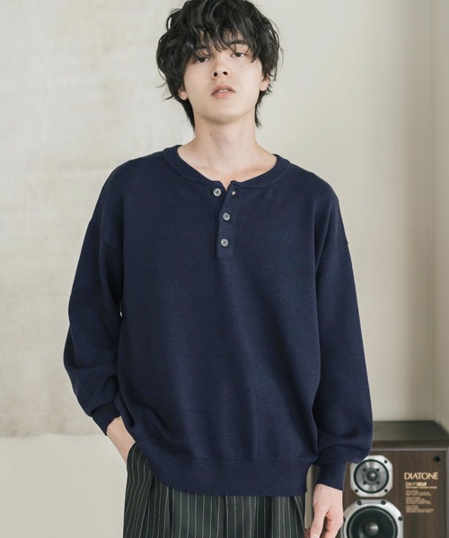 Rocky Monroe(ロッキーモンロー)の「リラックスフィット多機能ヘンリーネックニット 抗菌防臭 ストレッチ マシンウォッシャブル(ニット/セーター・メンズ・カーキ/ブラック/オフホワイト/ブラック系/グレー/ブラウン/ネイビー/チャコール・M/XL/L)」の11枚目の写真
