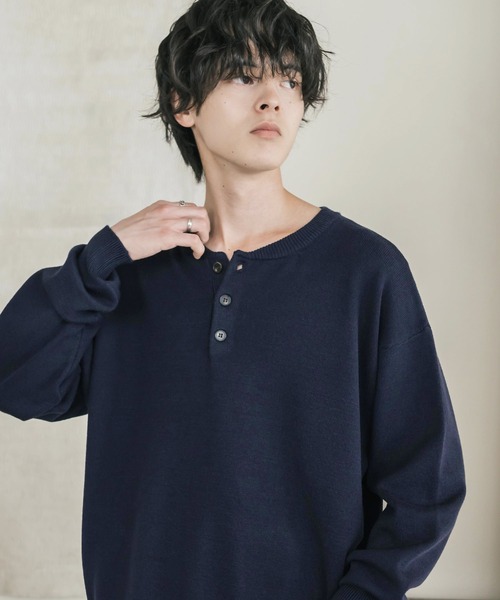 Rocky Monroe(ロッキーモンロー)の「リラックスフィット多機能ヘンリーネックニット 抗菌防臭 ストレッチ マシンウォッシャブル(ニット/セーター・メンズ・カーキ/ブラック/オフホワイト/ブラック系/グレー/ブラウン/ネイビー/チャコール・M/XL/L)」の14枚目の写真