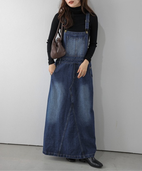 AMELY(エミリー)の「デニムジャンパースカート/ヴィンテージライク/ロング(ジャンパースカート・レディース・ブルー/ダークブルー・フリー)」の12枚目の写真
