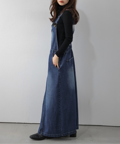 AMELY(エミリー)の「デニムジャンパースカート/ヴィンテージライク/ロング(ジャンパースカート・レディース・ブルー/ダークブルー・フリー)」の13枚目の写真
