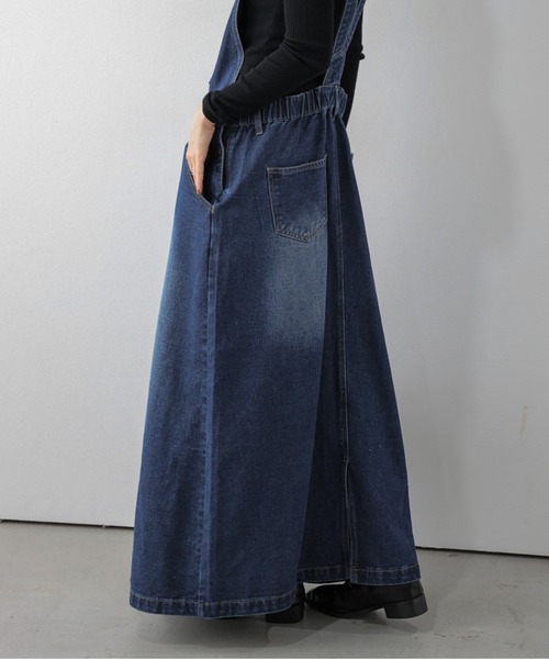 AMELY(エミリー)の「デニムジャンパースカート/ヴィンテージライク/ロング(ジャンパースカート・レディース・ブルー/ダークブルー・フリー)」の14枚目の写真