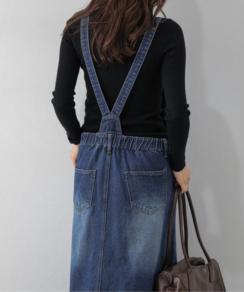 AMELY(エミリー)の「デニムジャンパースカート/ヴィンテージライク/ロング(ジャンパースカート・レディース・ブルー/ダークブルー・フリー)」の15枚目の写真