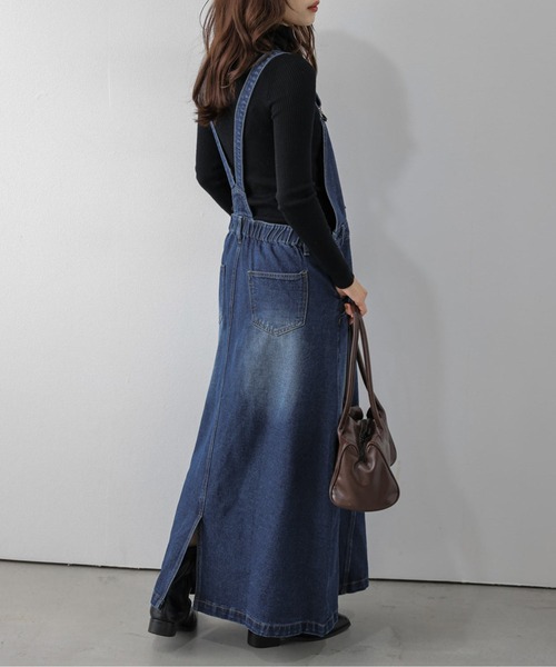 AMELY(エミリー)の「デニムジャンパースカート/ヴィンテージライク/ロング(ジャンパースカート・レディース・ブルー/ダークブルー・フリー)」の16枚目の写真
