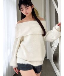 オフショルローゲージニットトップス