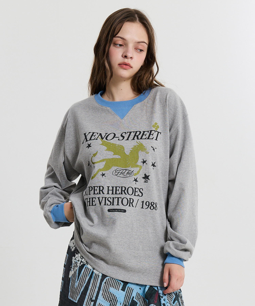 HOODHOOD(フッドフッド)の「XENO STREET 配色ロングスリーブ グレー(Tシャツ/カットソー・レディース・その他・1/2)」の1枚目の写真