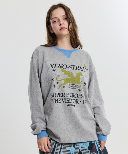 HOODHOOD(フッドフッド)の「XENO STREET 配色ロングスリーブ グレー(Tシャツ/カットソー・レディース・その他・1/2)」の2枚目の写真