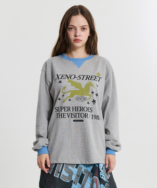 HOODHOOD(フッドフッド)の「XENO STREET 配色ロングスリーブ グレー(Tシャツ/カットソー・レディース・その他・1/2)」の3枚目の写真