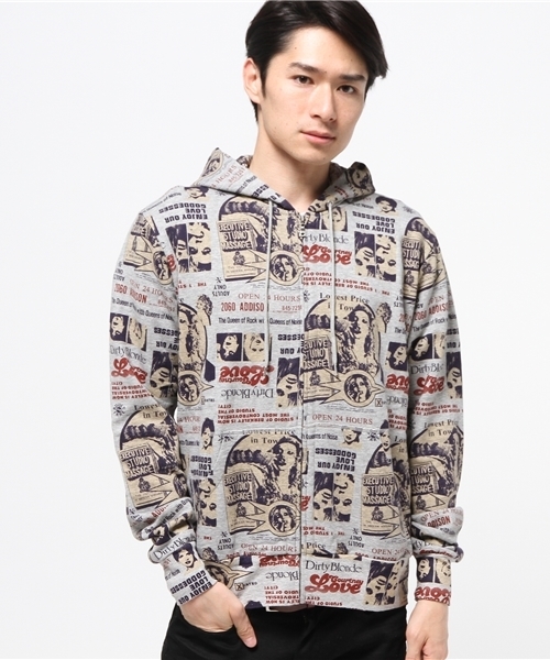 HYSTERIC GLAMOUR(ヒステリックグラマー)の「Courtney Love/OPEN24H総柄 PK(パーカー・メンズ・グレー系その他/ブラック系その他・SMALL/MEDIUM/LARGE)」の6枚目の写真