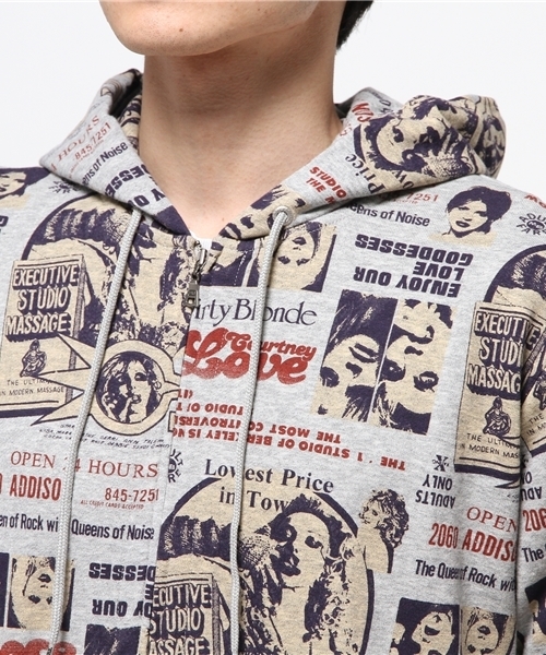 HYSTERIC GLAMOUR(ヒステリックグラマー)の「Courtney Love/OPEN24H総柄 PK(パーカー・メンズ・グレー系その他/ブラック系その他・SMALL/MEDIUM/LARGE)」の10枚目の写真